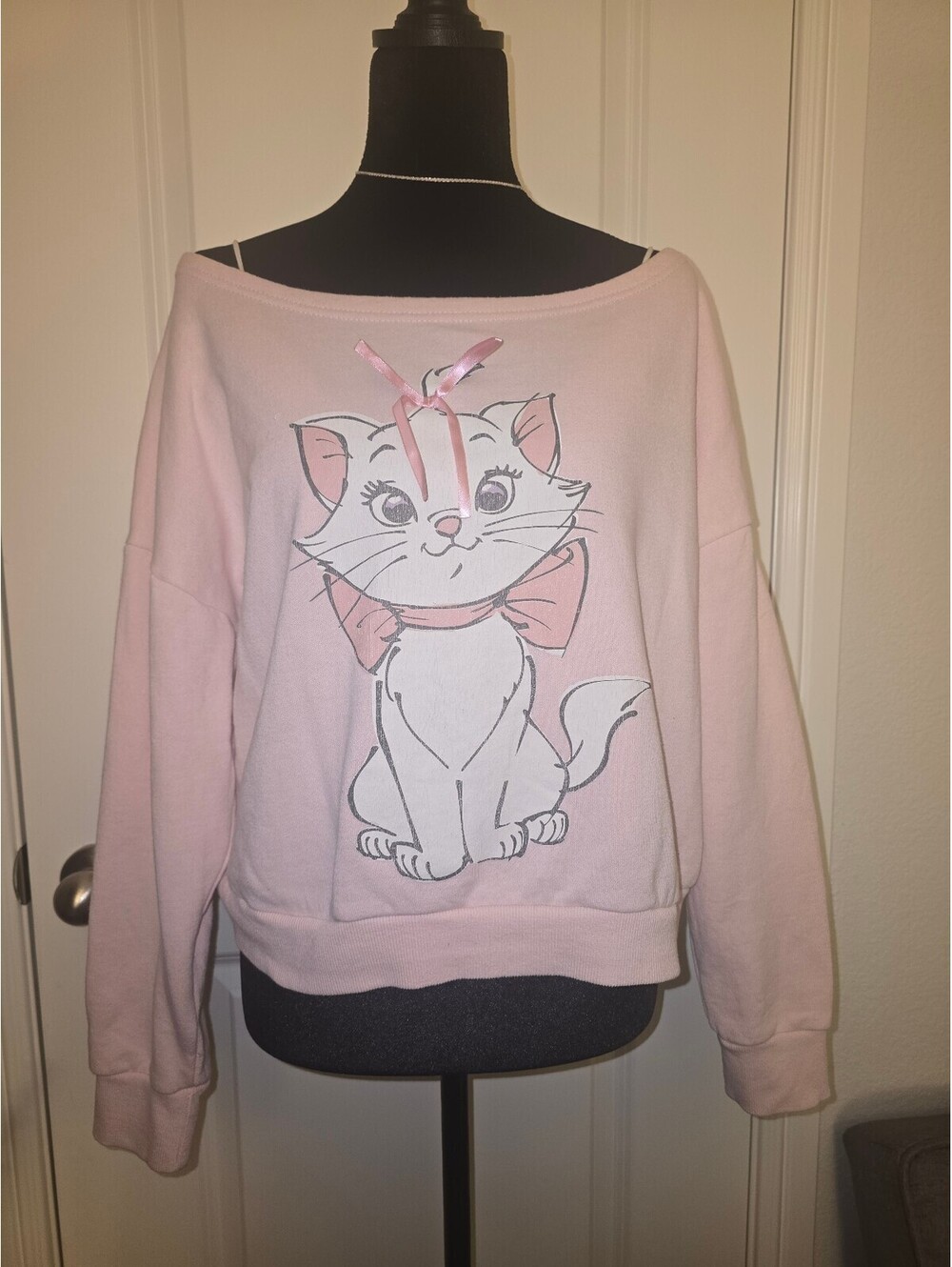 Disney Pink Sweatshirt with Cute Cat Graphic, Size M
